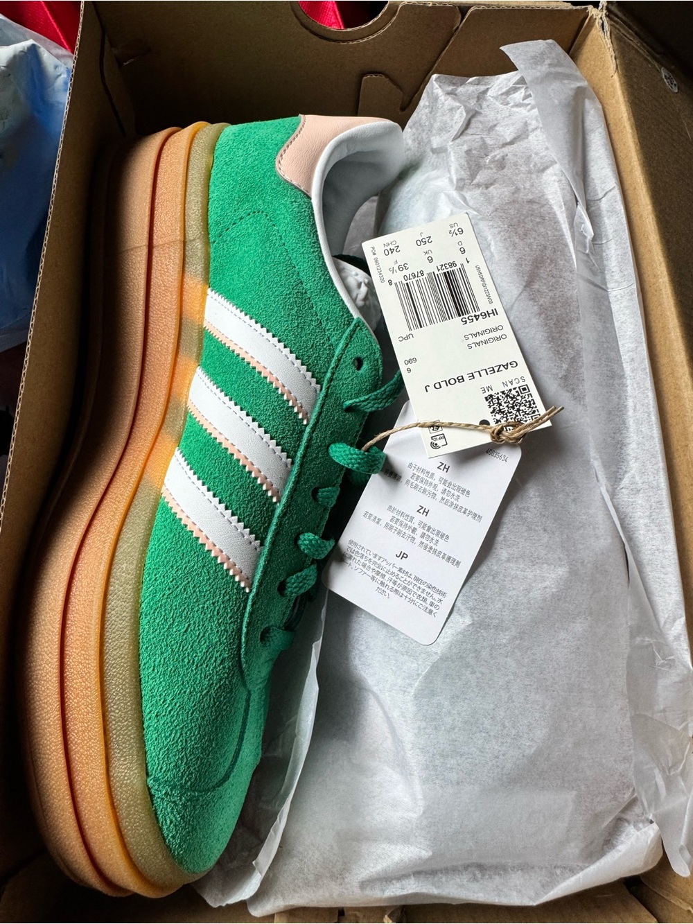 adidas Gazelle Bold Green with Pink Heel and Gradient Gum Sole